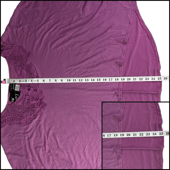Luv Me More Embellished Crochet Neck Hi Lo Loose Tee Shirt Top Plus Size 3X Pink - Picture 11 of 13